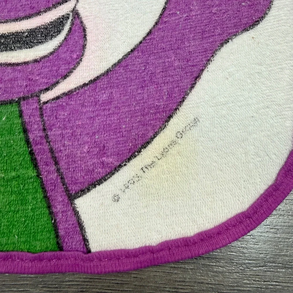 Vintage 1993 Barney the Dinosaur Baby Bib White Purple Waterproof Snap Lyons 90s